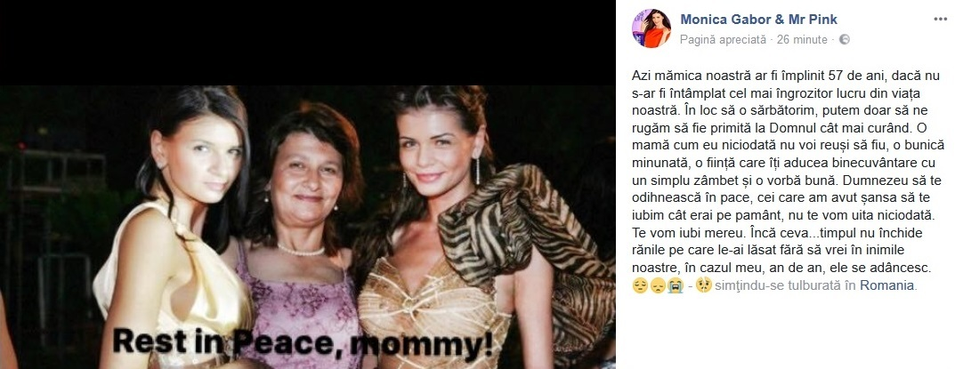 Acesta e mesajul făcut de Monica Gabor în ziua în care mama ei ar fi împlinit 57 de ani. Sursa foto: Facebook.