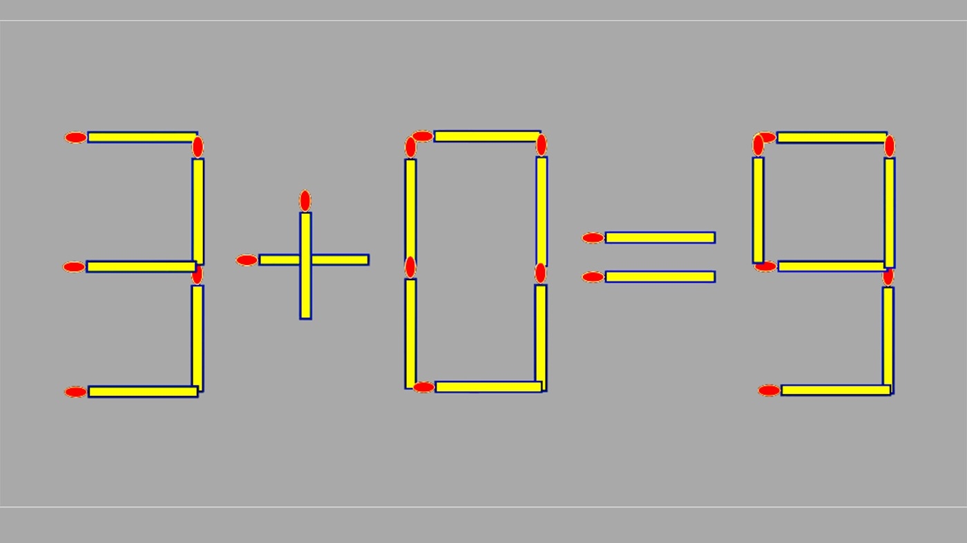 Test de logică pentru genii | Mută un singur chibrit, pentru a corecta 3+0=9