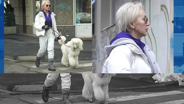 Regina Purcari, fentoasă prin cartierul bogaților! La plimbare cu pudelul prin Dorobanți