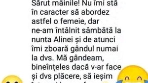 BANC | "Ne-am întâlnit sâmbătă, la nunta Alinei, și îmi zboară gândul numai la dvs"