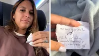 Ce bilețel a primit această tânără, de la pilotul avionului cu care călătorea: Îmi place foarte mult de tine. Vino în..