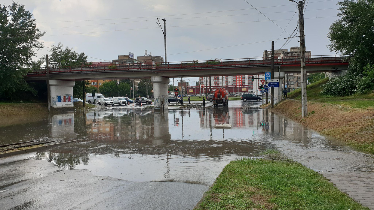 Furtună devastatoare în Arad: copaci smulși din rădăcini, mașini distruse, subsoluri inundate. Șobolanii au ieșit pe străzi