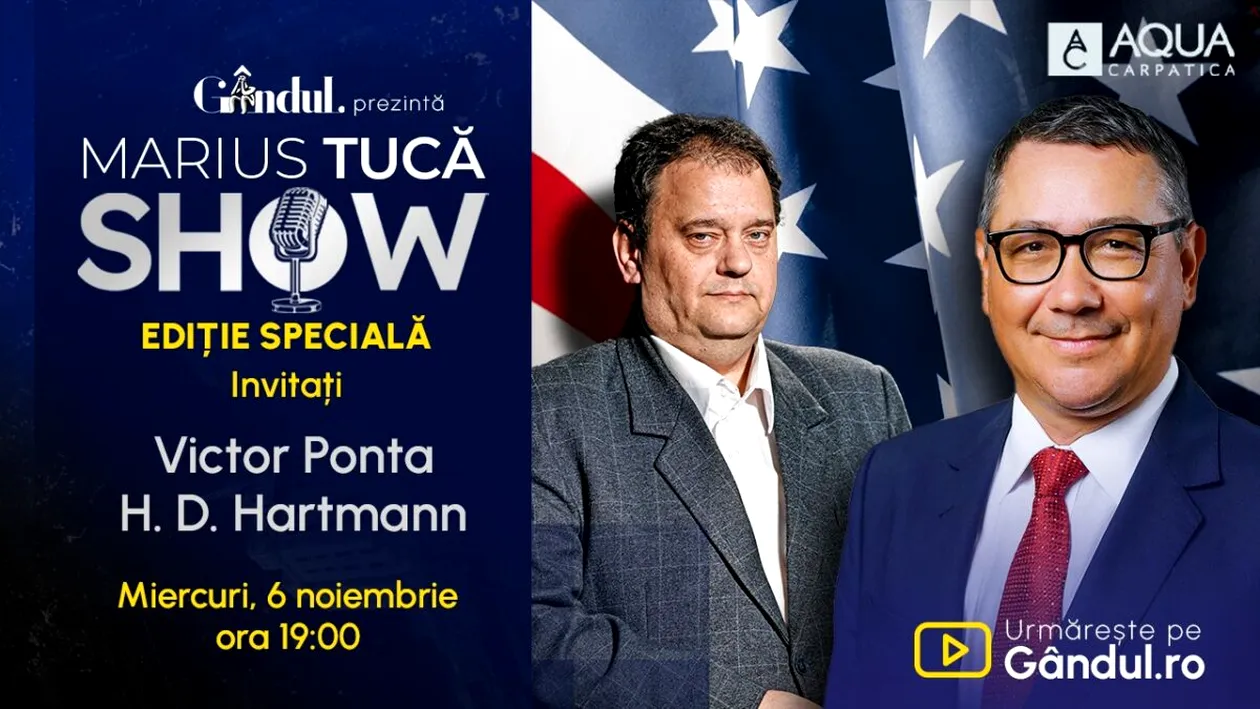 Marius Tucă Show începe miercuri, 6 noiembrie, de la ora 19.00, live pe Gândul. Ediție Specială – Alegerile din Statele Unite ale Americii