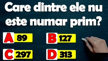 Test IQ exclusiv pentru genii | Care dintre ele nu e număr prim: 89, 127, 297 și 313?