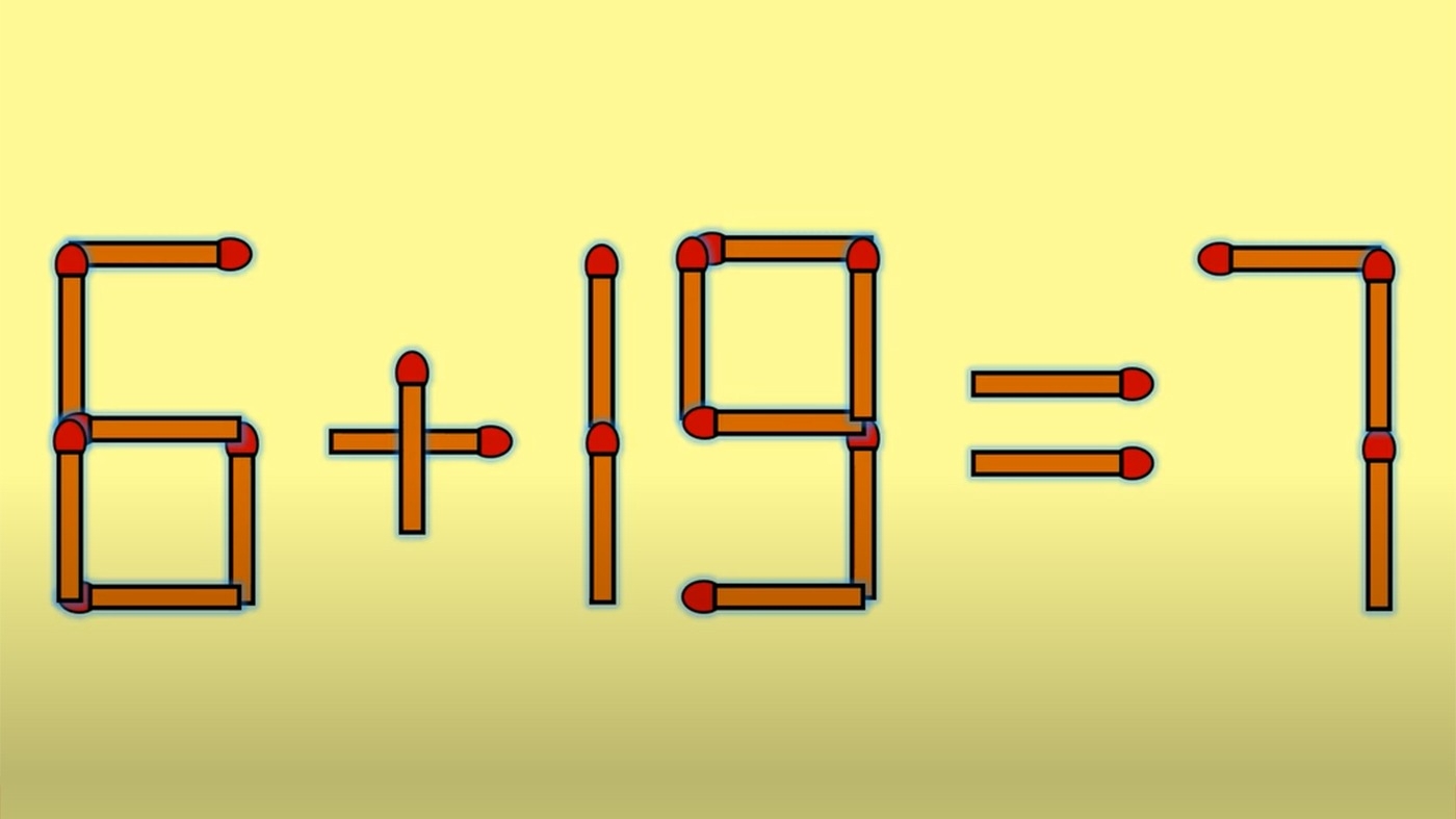 Test de inteligență | 6+19=7 este greșit. Corectați egalitatea mutând un singur chibrit