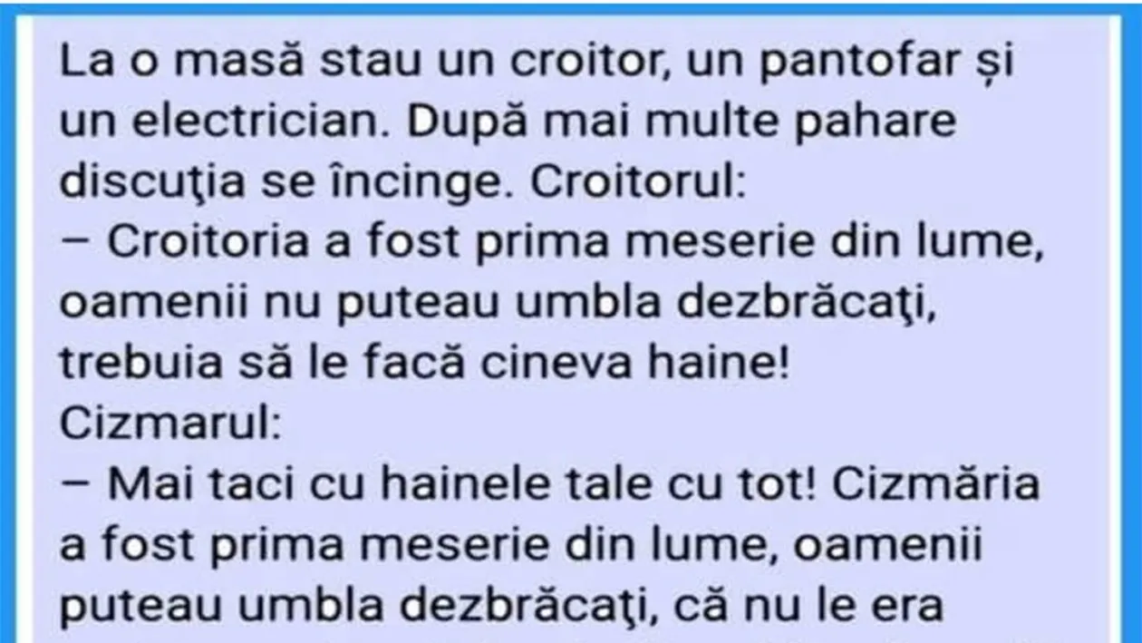 BANC | La o masă stau un croitor, un pantofar și un electrician