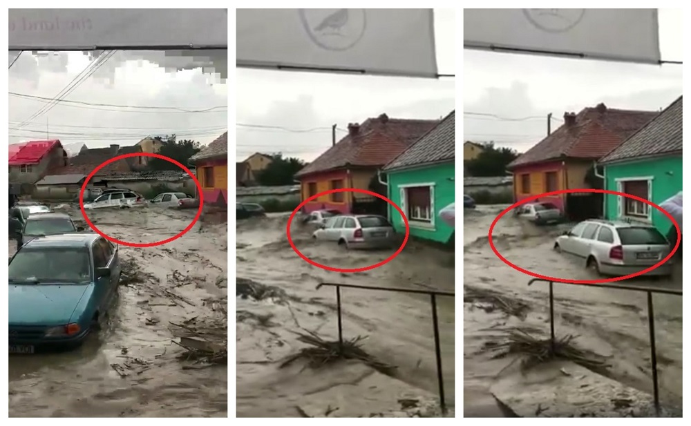 Imagini apocaliptice în Brașov, după o furtună puternică! Mașinile au fost luate de viitură, iar zeci de case au fost inundate