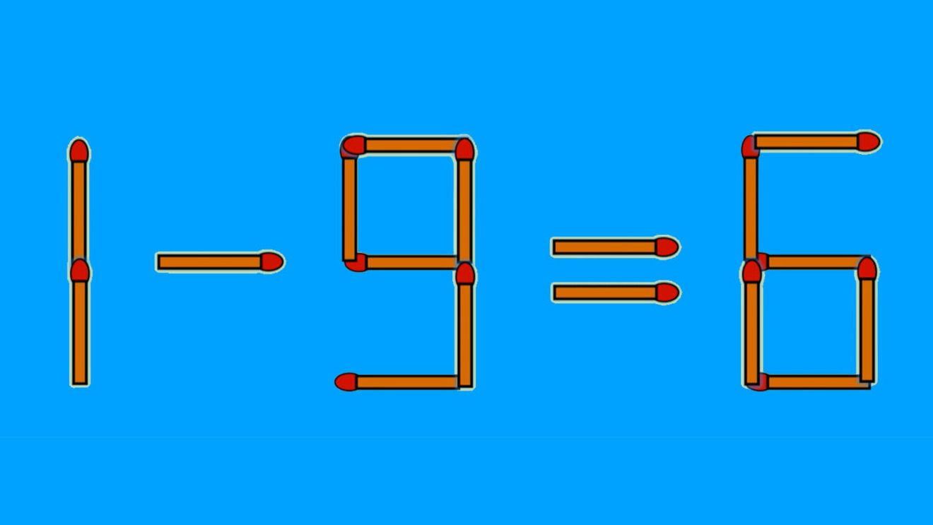 Test IQ cu chibrituri | Corectați 1 - 9 = 6, mutând un singur băț