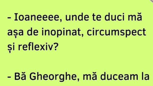 BANCUL ZILEI | "Ioane, unde te duci, mă, așa de inopinat, circumspect și reflexiv"