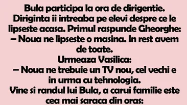 BANC | Bulă, la ora de dirigenție. Profesoara îi întreabă pe elevi despre ce le lipseşte acasă