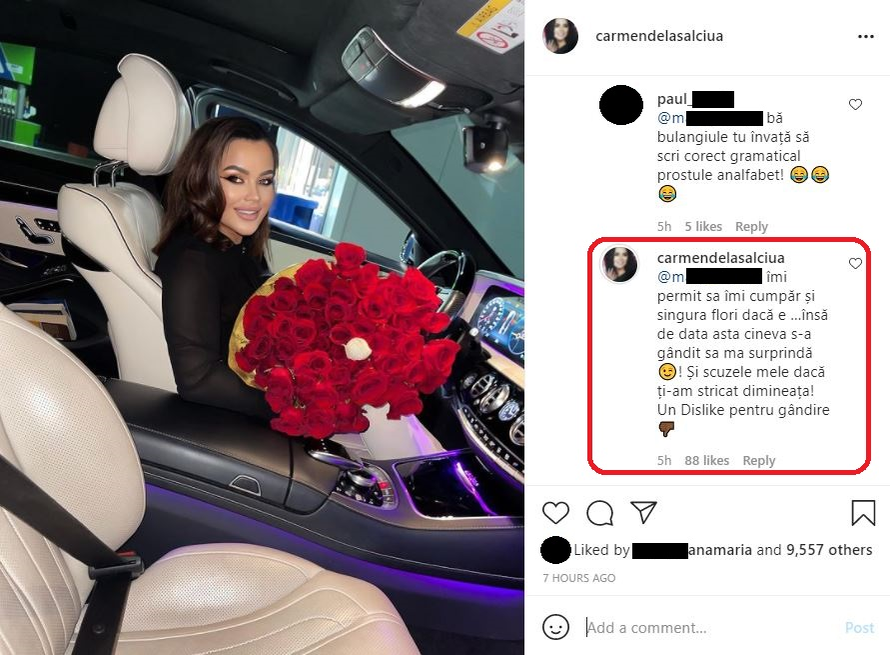 Carmen de la Sălciua, surpriză romantică din partea iubitului secret: “Detalii frumoase”. Un internaut a luat-o la mișto, iar artista l-a pus imediat la punct