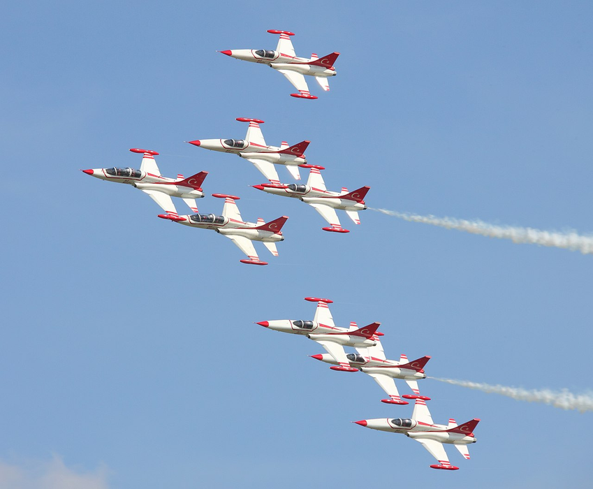 Avioane BIAS 2018: Turkish Stars evoluează cu opt aeronave supersonice