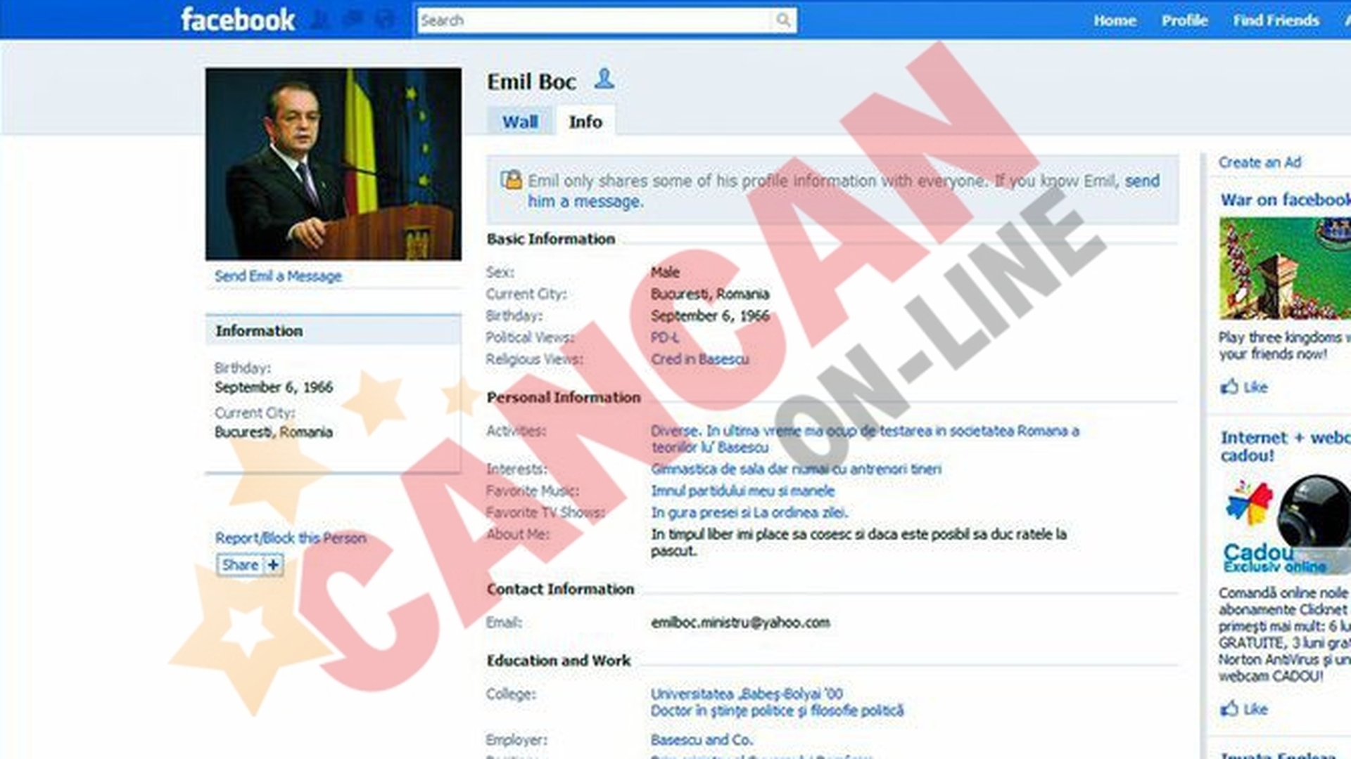 Atac la Emil Boc, pe Facebook