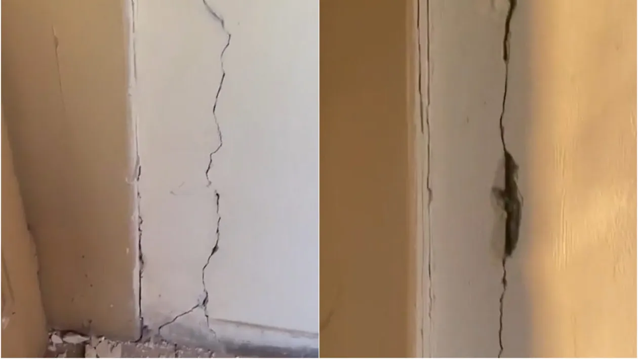 De groază! Cum arată pereții unor blocuri din Târgu Jiu, după ce ieri a avut loc un cutremur de 5,2 grade în Oltenia