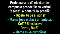 Banc cu Bulă | Profesoara le dă elevilor de compus o propoziție cu verbul a țese