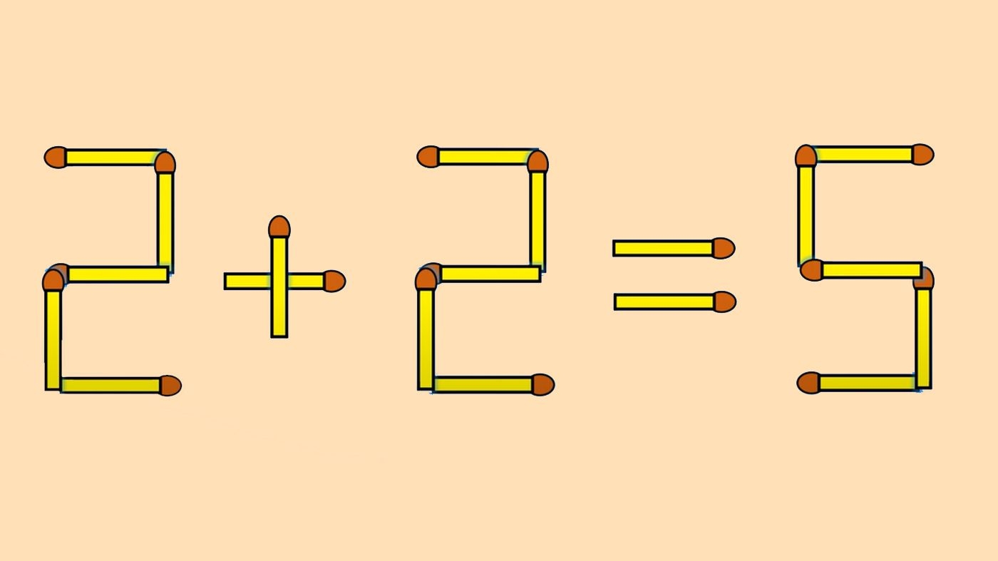 Test de inteligență | Mutați un singur chibrit pentru a corecta 2 +  2= 5