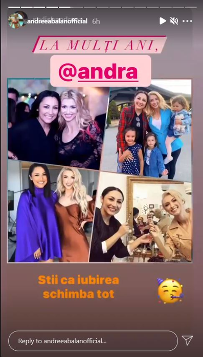 Andreea Bălan, mesaj de ziua de naștere a Andrei Măruță. Sursă: Instastory