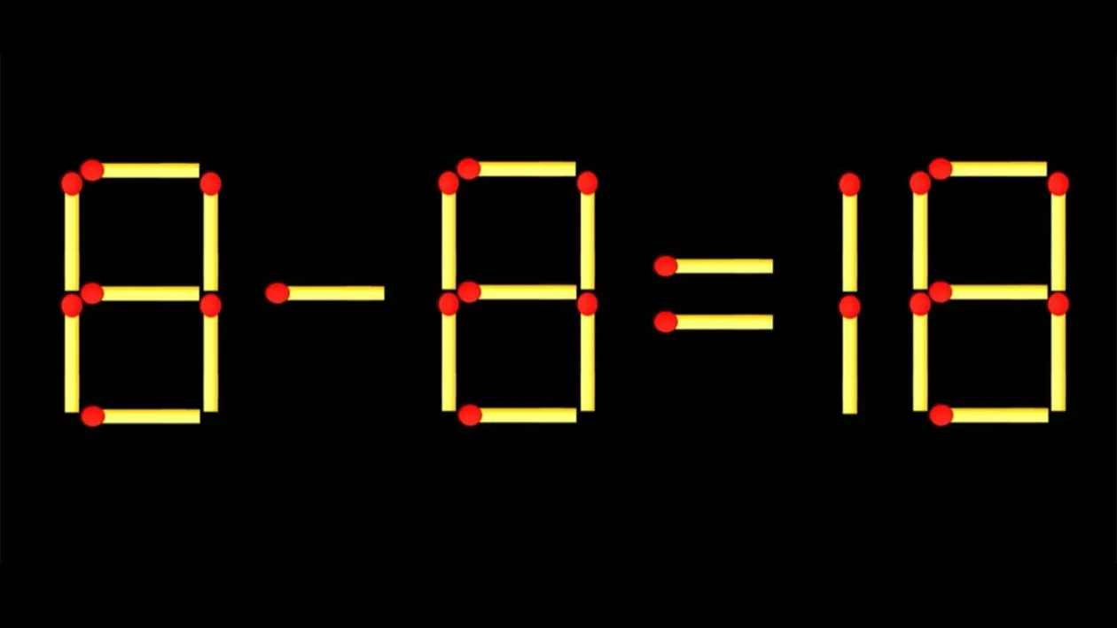 Test IQ cu chibrituri | Corectați 8 - 8 = 18, mutând un singur băț