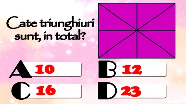 Test IQ pentru matematicieni | Câte triunghiuri sunt, în total, în această imagine: 10, 12, 16 sau 23?