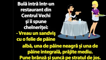 BANC | Bulă intră într-un restaurant din Centrul Vechi și îi spune chelneriței