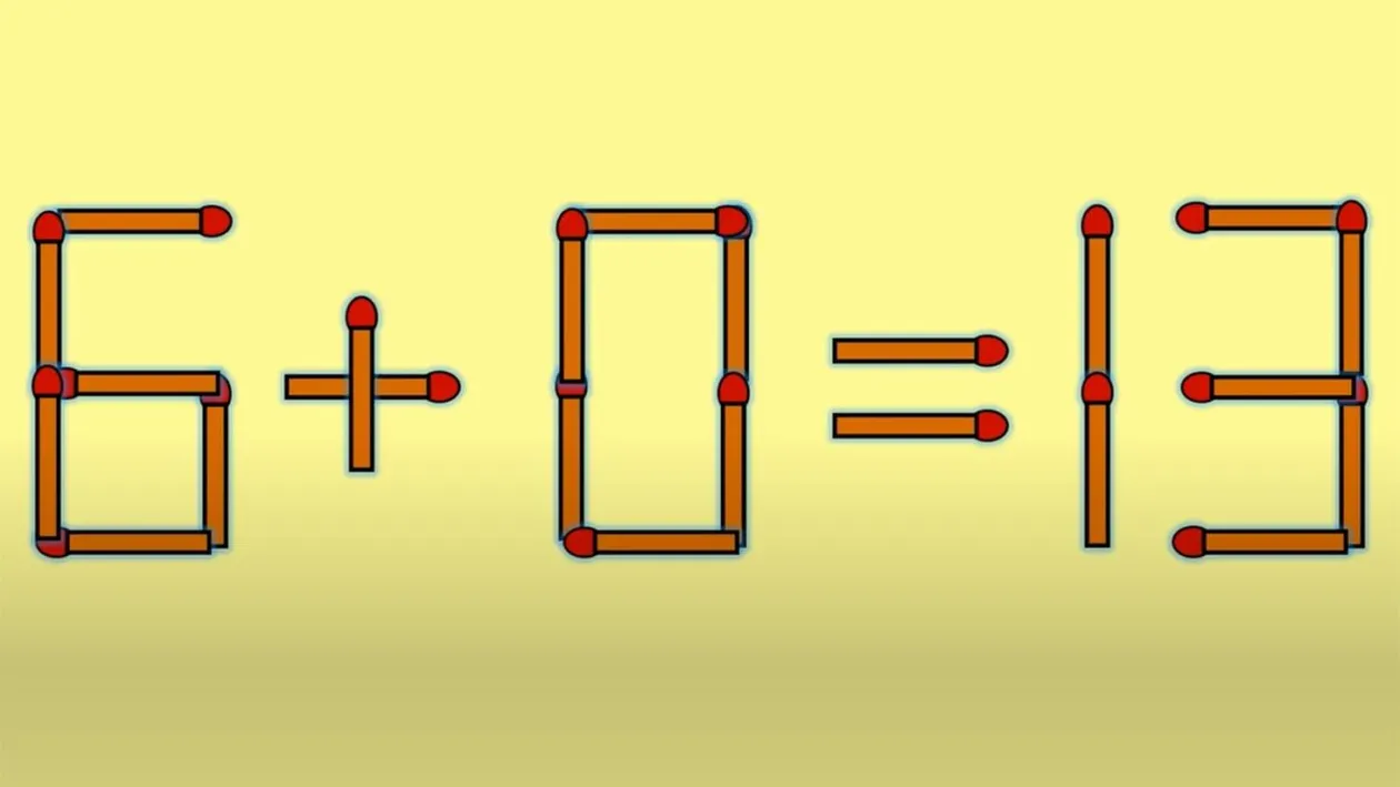 Test IQ cu chibrituri | Mutați un singur băț, pentru a corecta 6 + 0 = 13