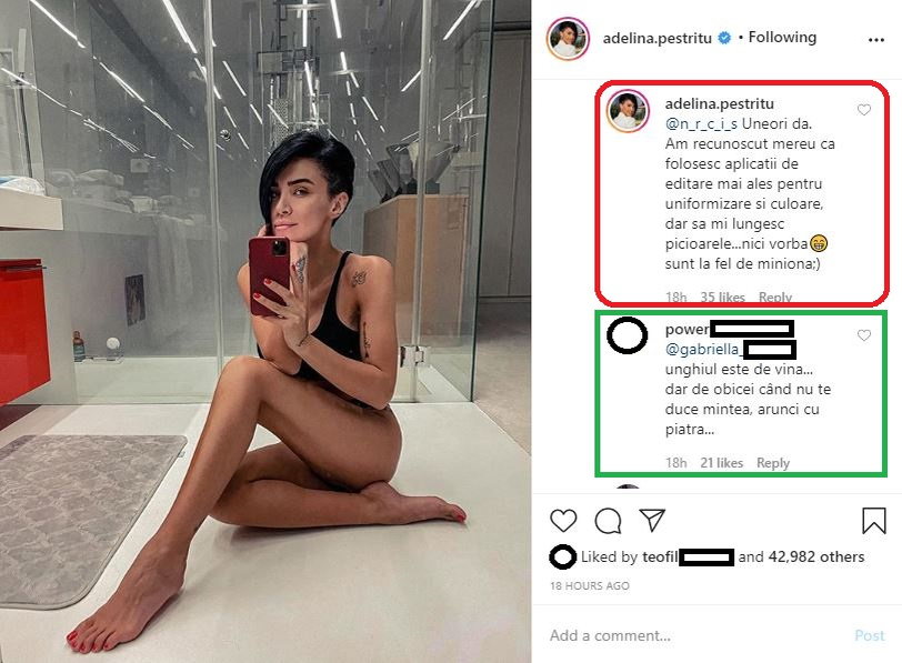 Adelina Pestrițu, criticată după ce postat o fotografie în care apare în lenjerie intimă: “Ți-ai lungit atât de mult picioarele în Photoshop”. Replica savuroasă a fostei prezentatoare de la Kanal D