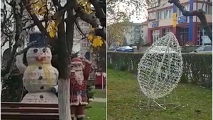 Un parc din Gorj a fost „îmbrăcat” în haine de sărbătoare, dar localnicii sunt derutați. Ce simboluri au apărut în spațiul verde