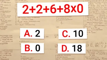 Test IQ | Calculați în cap: 2 + 2 + 6 + 8 x 0 = ?