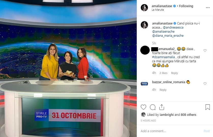 Amalia Năstase, mesaj transmis de la pupitrul Știrilor Pro TV, prezentate seara, de obicei, de Andreea Esca