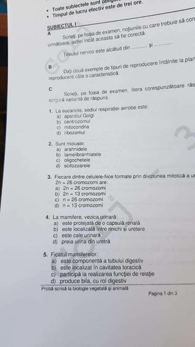 Subiectele pentru Biologie Vegetală și Animala de la BAC 2022
