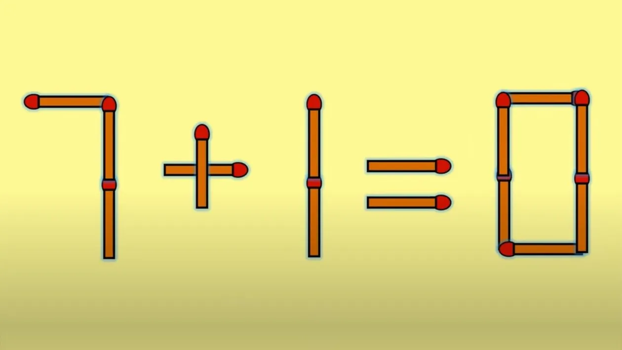 Test IQ cu chibrituri | Corectați 7 + 1 = 0, mutând un singur băț