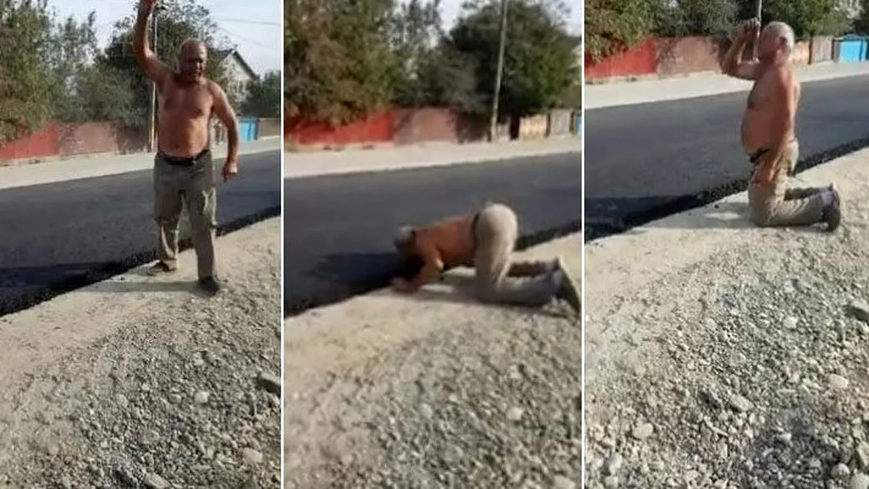Cum a reacționat un bărbat din Bacău care a văzut, pentru prima dată, asfalt pe strada sa. VIDEO