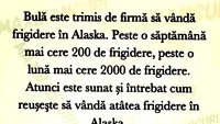 BANC | Bulă este trimis de firmă să vândă frigidere în Alaska