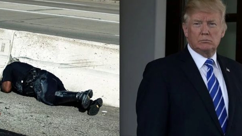 Motociclistul din coloana oficială a lui Donald Trump a făcut accident! Gestul uimitor al preşedintelui american