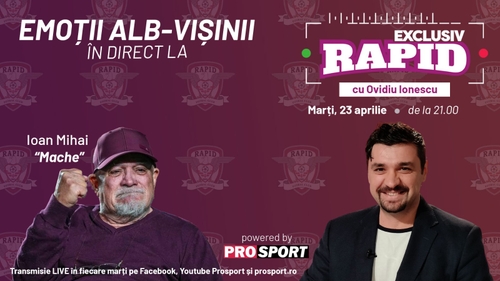 Actorul Ioan Mihai, primul lider al galeriei Rapidului, este invitat la "EXCLUSIV RAPID" marți, 23 aprilie, de la ora 21.00
