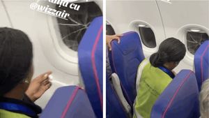 Pasagerii în alertă! Geam spart la Wizz Air, lipit cu scotch înainte de decolare
