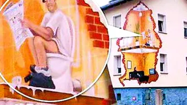 Si-a pictat pe casa un barbat care sta pe closet!