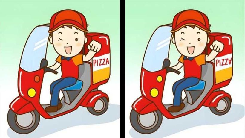 Test de logică | Identificați toate cele 3 diferențe dintre acești doi livratori de pizza