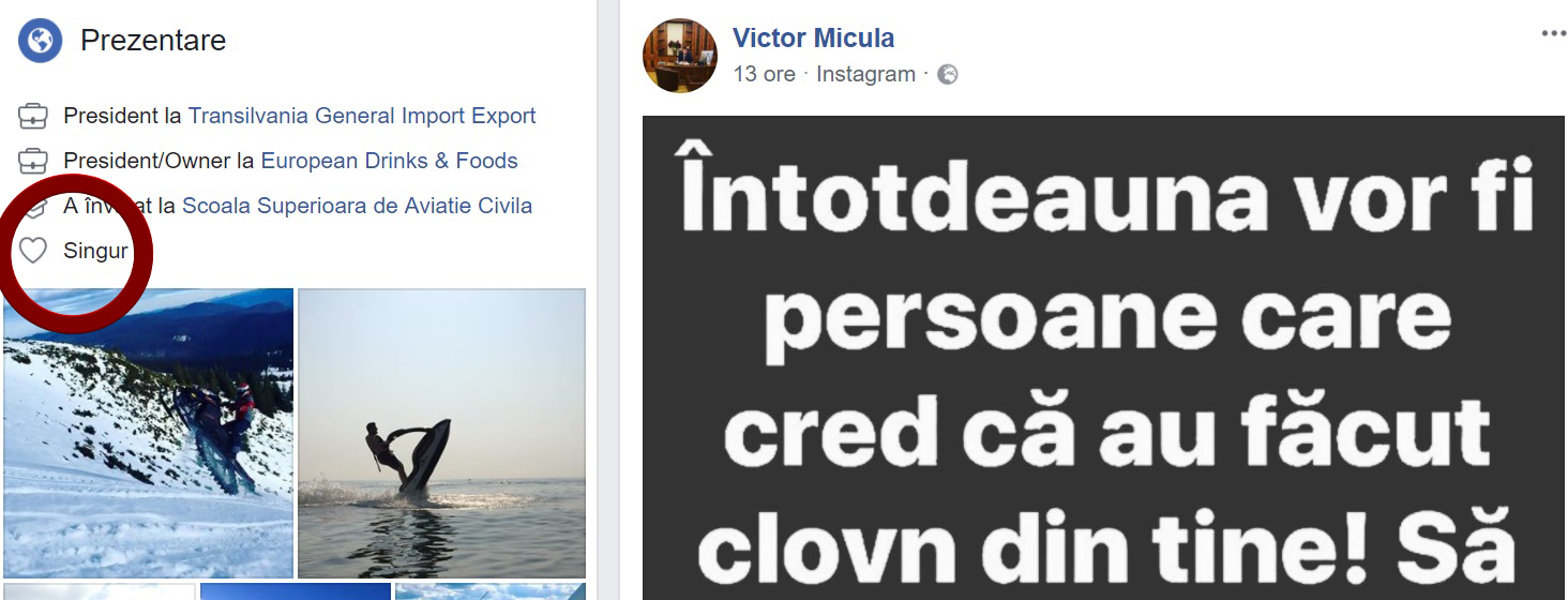 Victoraș și-a schimbat statutul de pe Facebook, în "singur"