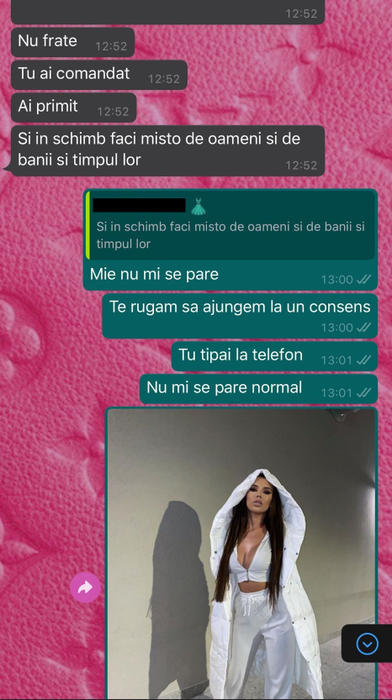 Conversația dintre Andra Voloș și tânăra care o acuză că nu a respectat barterul /  Sursă foto: CANCAN