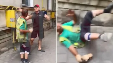 VIDEO / Imagini halucinante în Iași. Muncitor pe șantier, bătut fără milă de un lector universitar, din cauza zgomotului făcut de utilajul folosit de bărbat