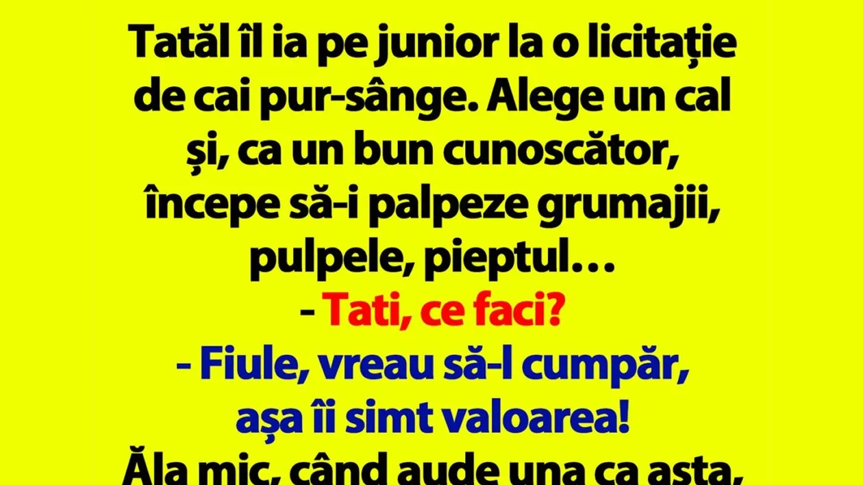 BANCUL ZILEI | Tatăl îl ia pe junior la o licitație de cai pur-sânge