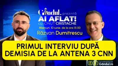 Răzvan Dumitrescu, primul interviu după plecarea de la Antena 3 CNN. Jurnalistul va fi în direct, astăzi, cu Ionuț Cristache