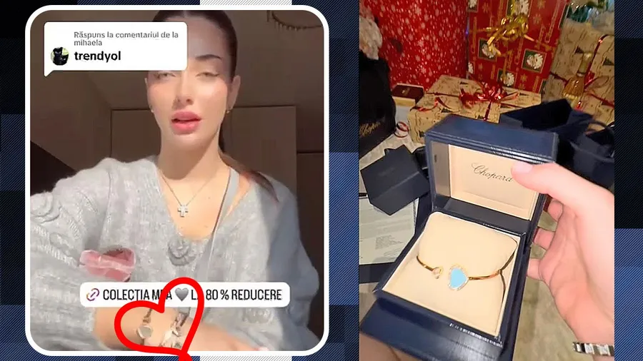 Brățara pe care Andreea o promovează/ brățara Chopard pe care influencerița a achiziționat-o în decembrie 2024