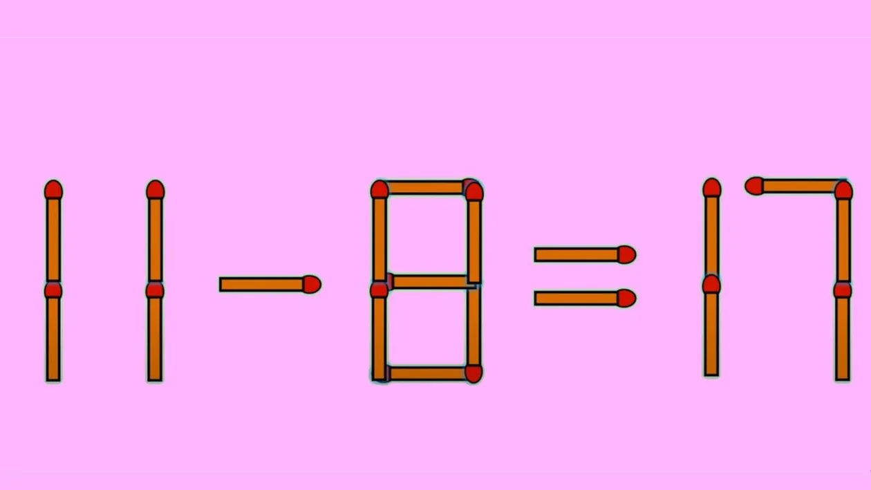 Test IQ cu chibrituri | Corectați 11 - 8 = 17, mutând un singur băț
