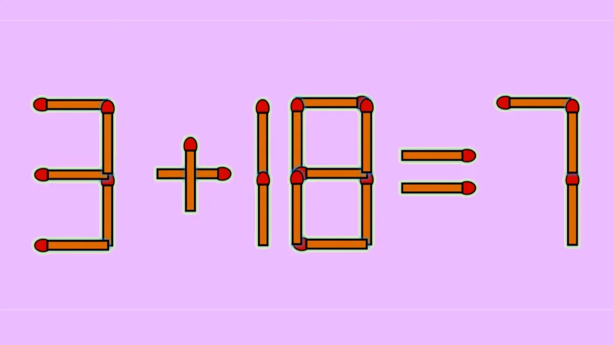 Test IQ exclusiv pentru genii | 3+18=7 este greșit. Pentru a corecta egalitatea, mutați un singur chibrit