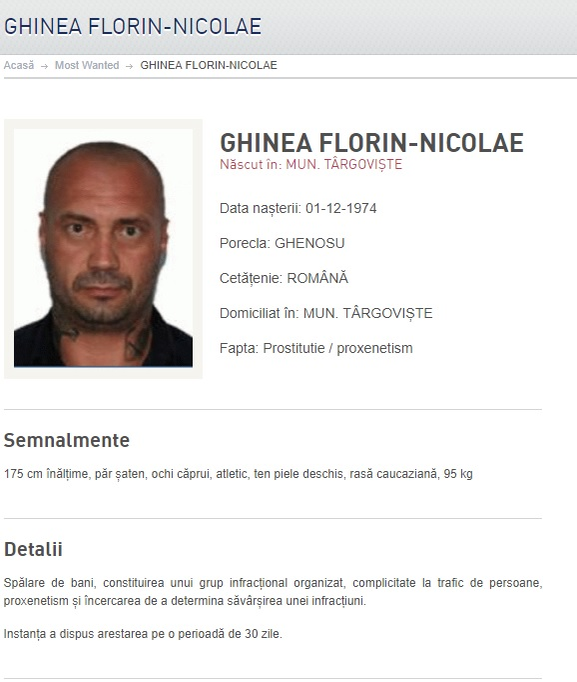 "Fișa" lui Ghenosu, de pe site-ul Poliției