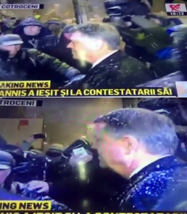 Preşedintele Klaus Iohannis a ieşit să vorbească cu manifestanţii din faţa Palatului Cotroceni