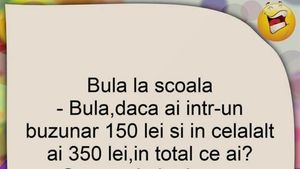 BANC | "Bulă, dacă într-un buzunar ai 150 de lei și în celălalt 350 de lei, în total ce ai?"