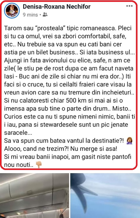 Denisa Nechifor a răbufnit după ce a călătorit cu un avion de la Tarom extrem de fragil: “Îți faci și o cruce…”